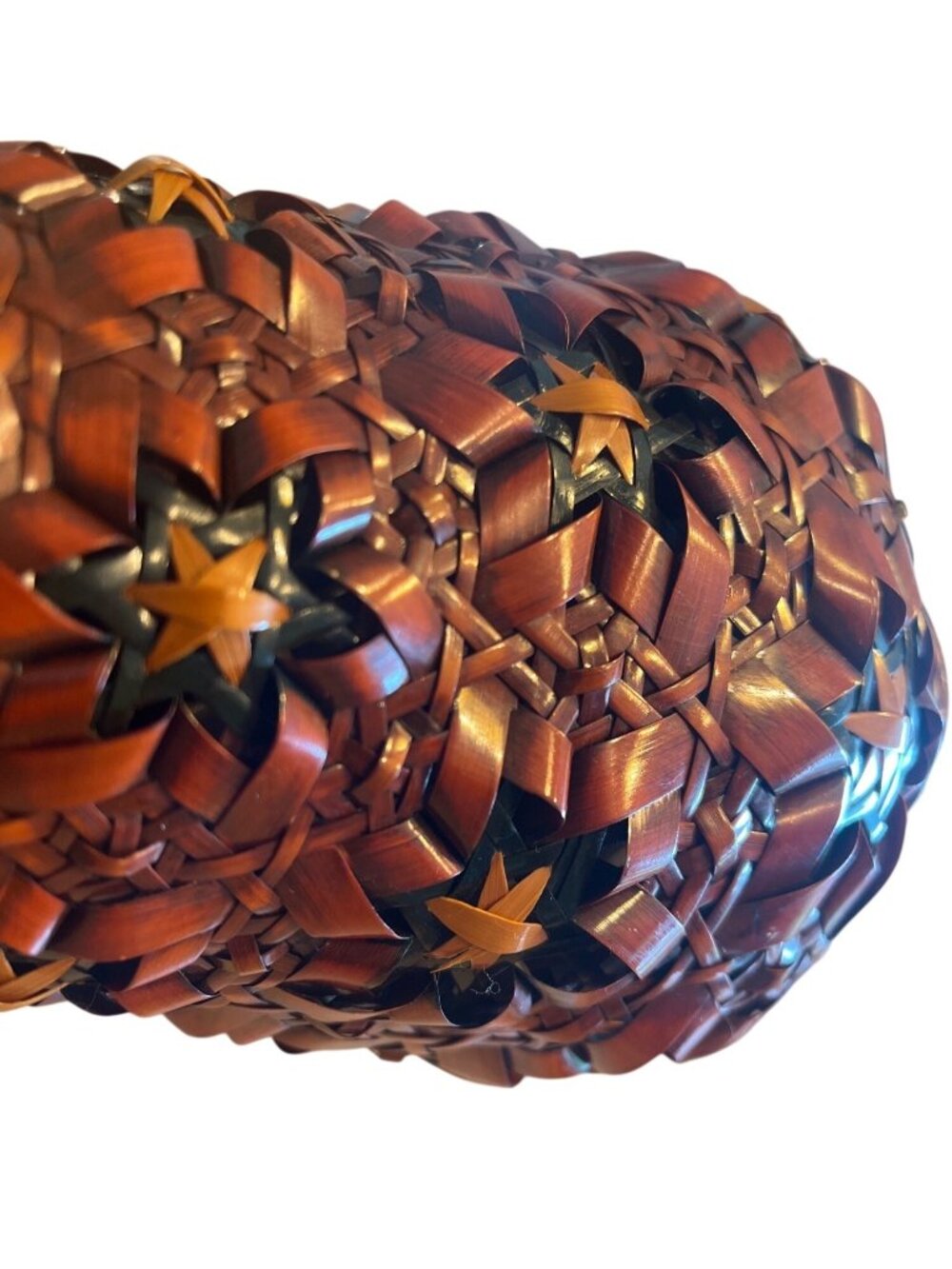 Vintage Japanese Ikebana Rattan Vase With Star-Shaped Woven Pattern Ceramic Inse - Picture 5 of 6